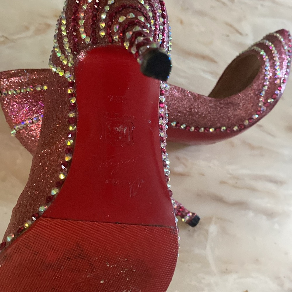 Christian Louboutin Custom Pink Rhinestone Heels Sz 39-1/2 - Picture 3 of 11